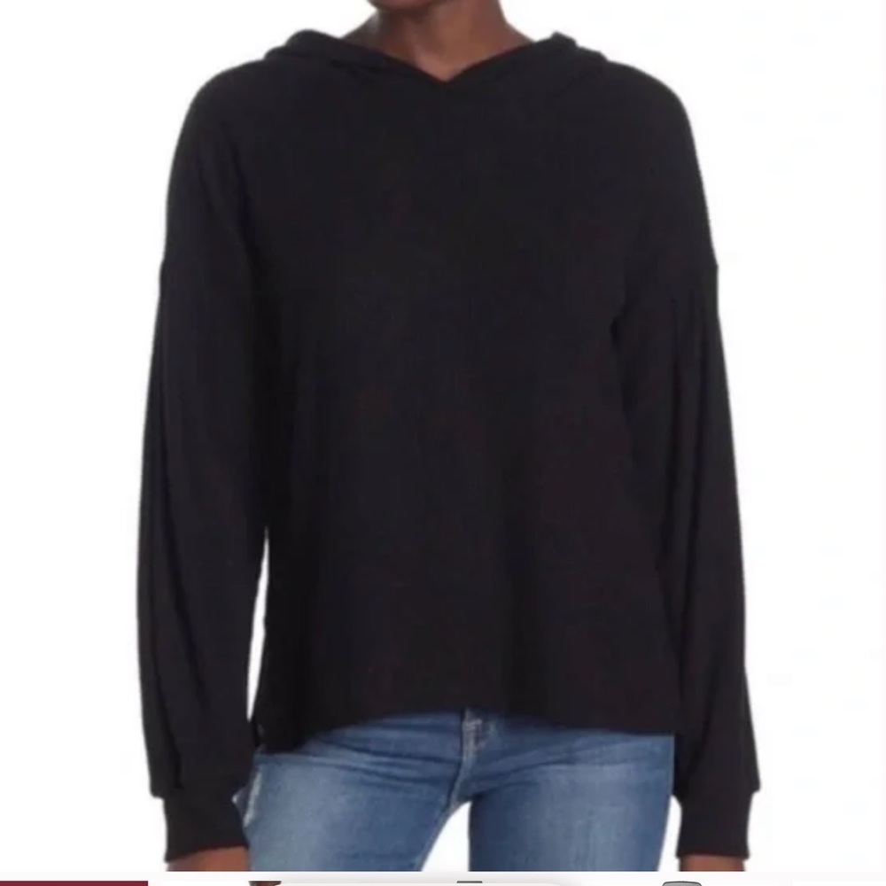 PST Los Angeles By Project Social T Black Ribbed Long Sleeve Hoodie …
